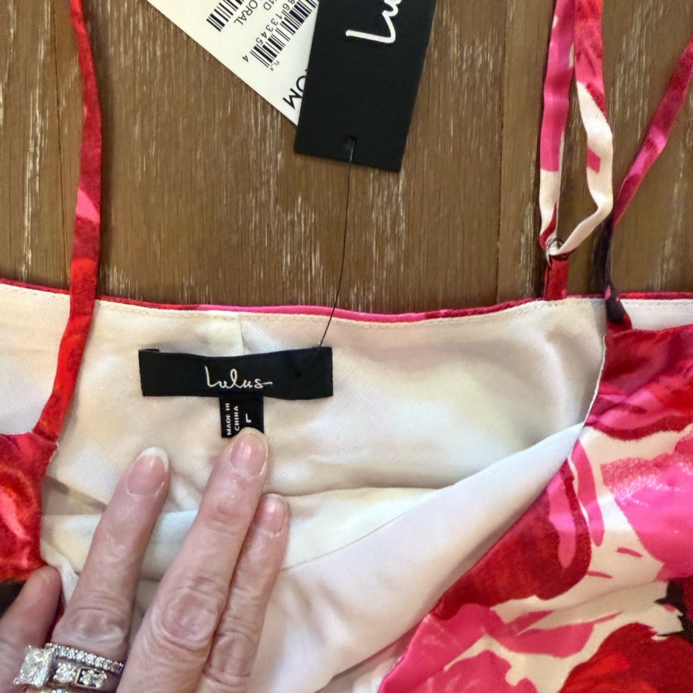 Lulu's Pink & Red Floral Slip Maxi side zipper Dress - Picture 3 of 12